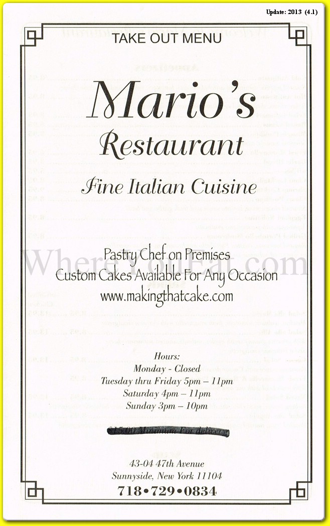 Mario's Restaurant in Queens / Official Menus & Photos