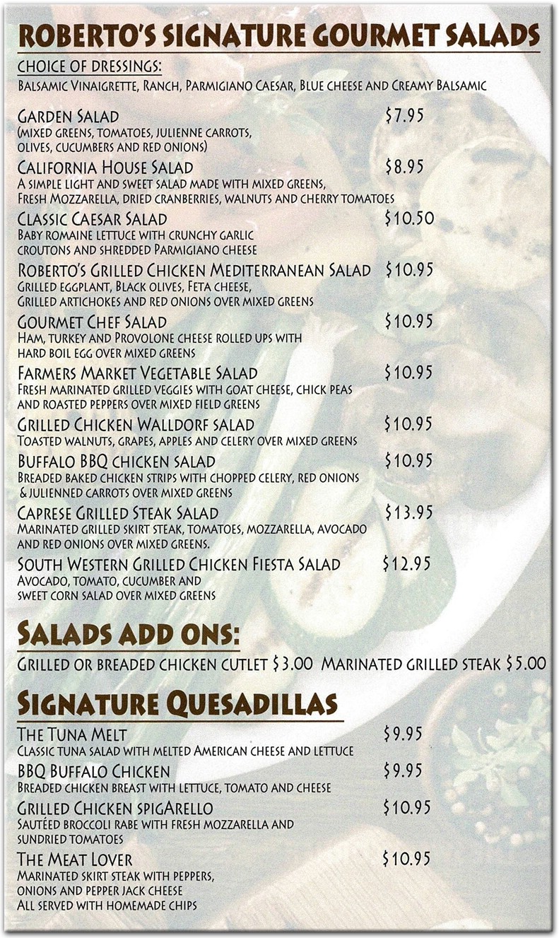 Roberto's Gourmet Kitchen Restaurant in Staten Island / Official Menus