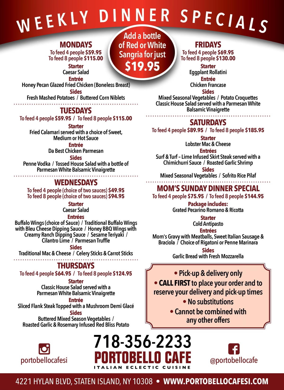 Portobello Cafe Restaurant in Staten Island / Official Menus & Photos