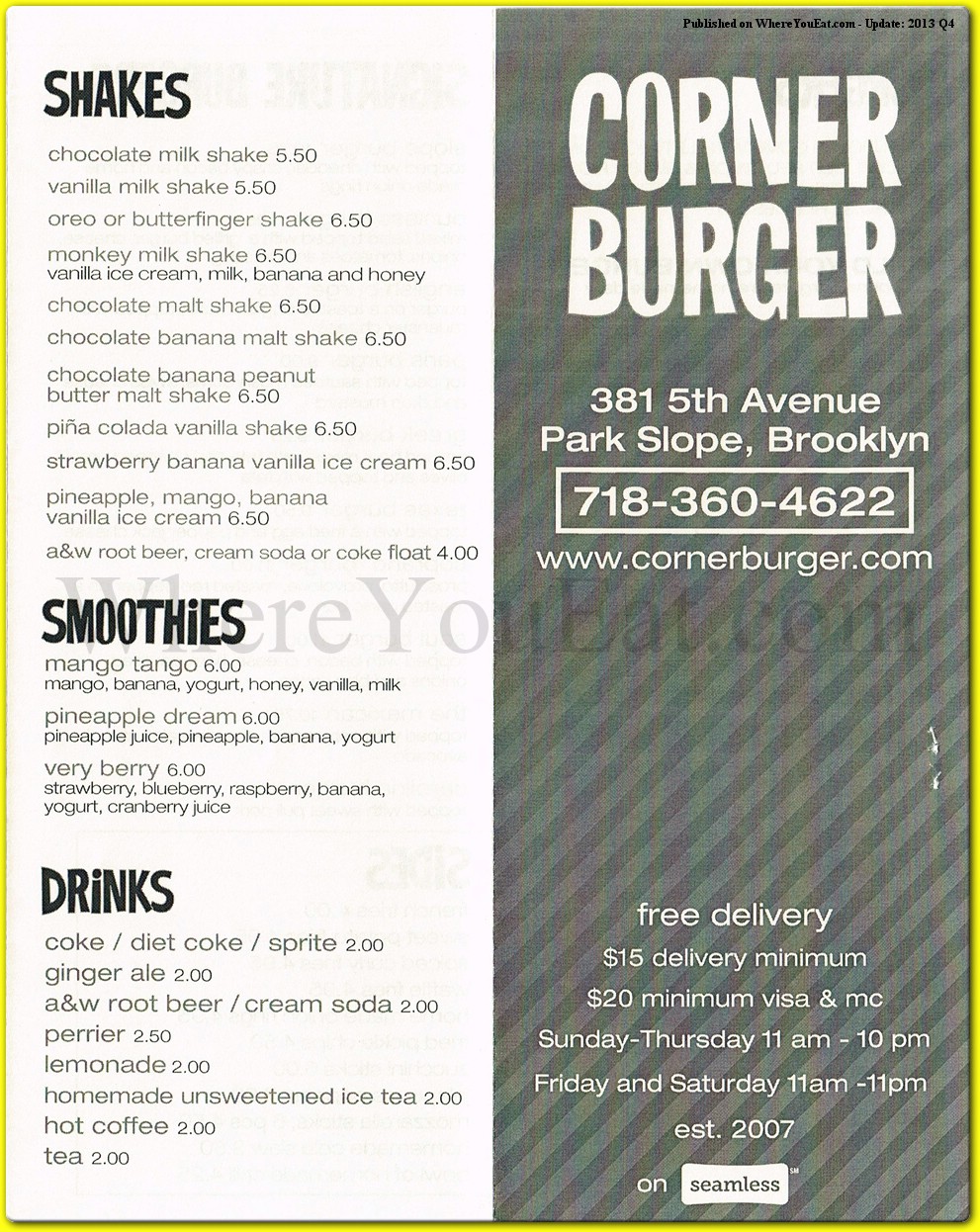 Corner Burger Restaurant in Brooklyn / Official Menus & Photos