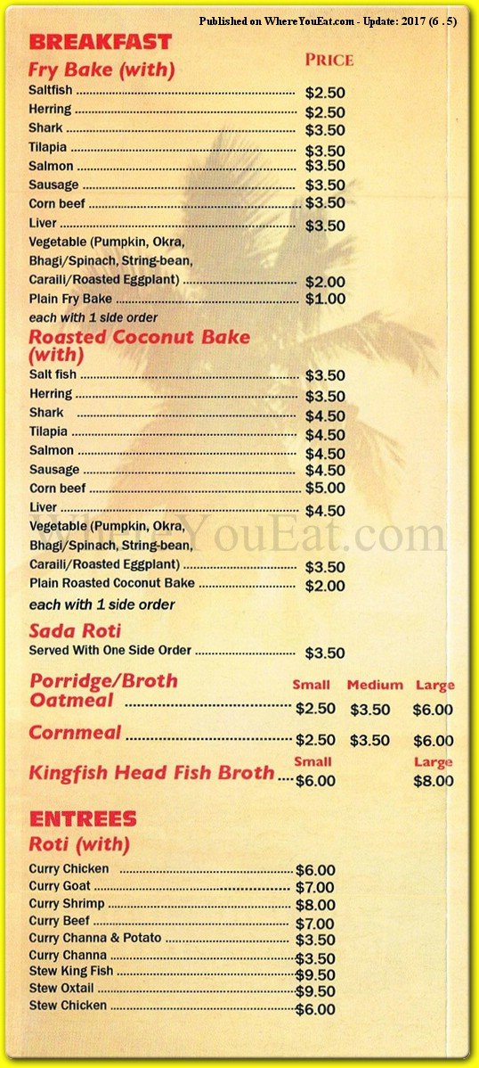 Trini Breakfast Shed Restaurant in Brooklyn / Official Menus & Photos