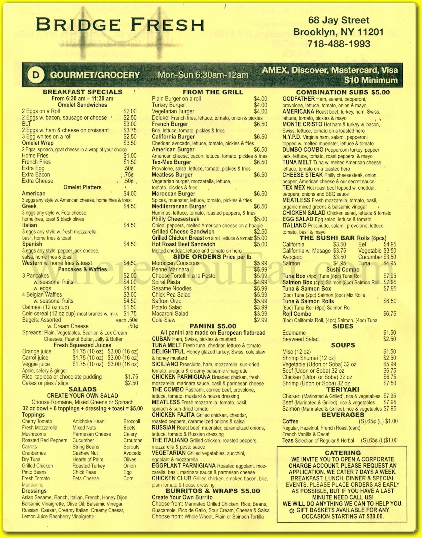 Bridge Fresh Restaurant in Brooklyn / Official Menus & Photos