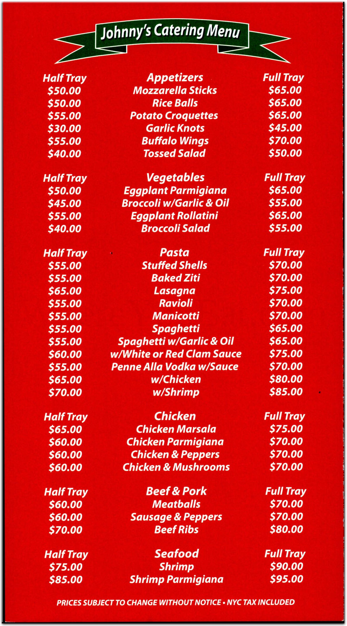 Johnny's Pizzeria Restaurant in Brooklyn / Official Menus & Photos