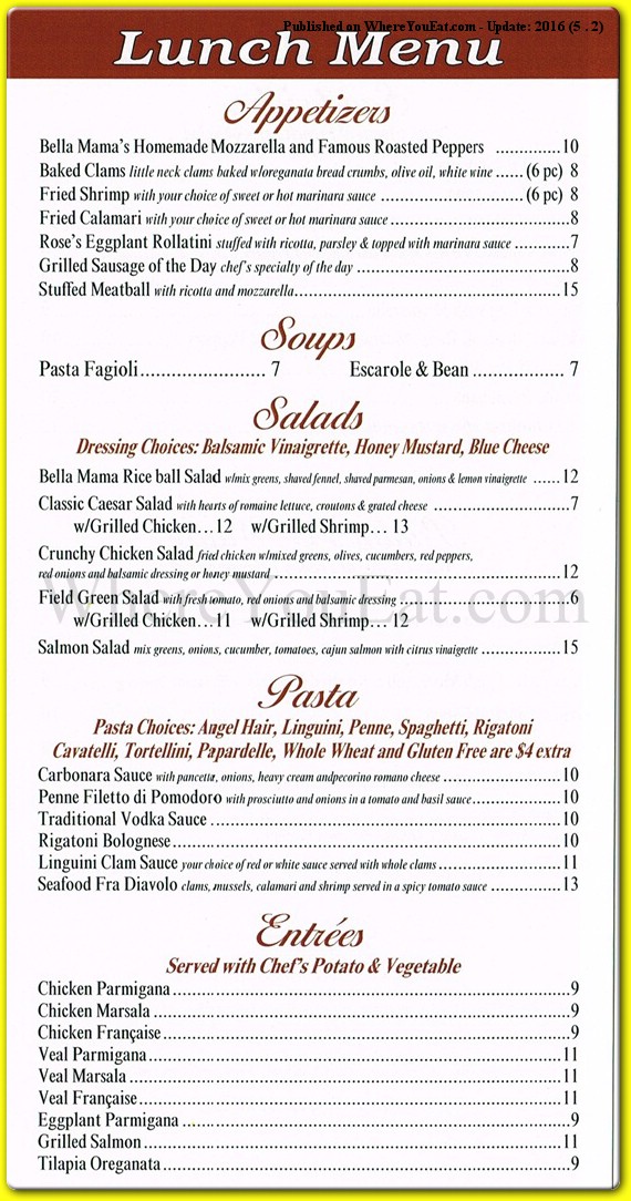 Bella Mama Rose Restaurant in Staten Island / Official Menus & Photos