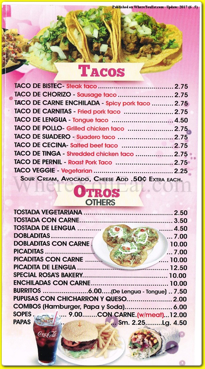 Las Rosas Bakery Restaurant in Brooklyn / Official Menus & Photos