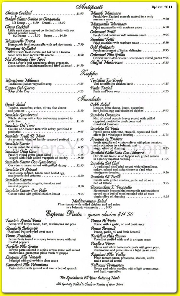 Pasta Lover's Trattoria Restaurant in Queens / Official Menus & Photos