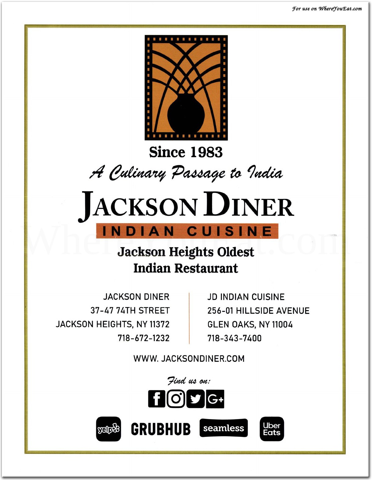 Jackson Diner Restaurant in Queens / Official Menus & Photos