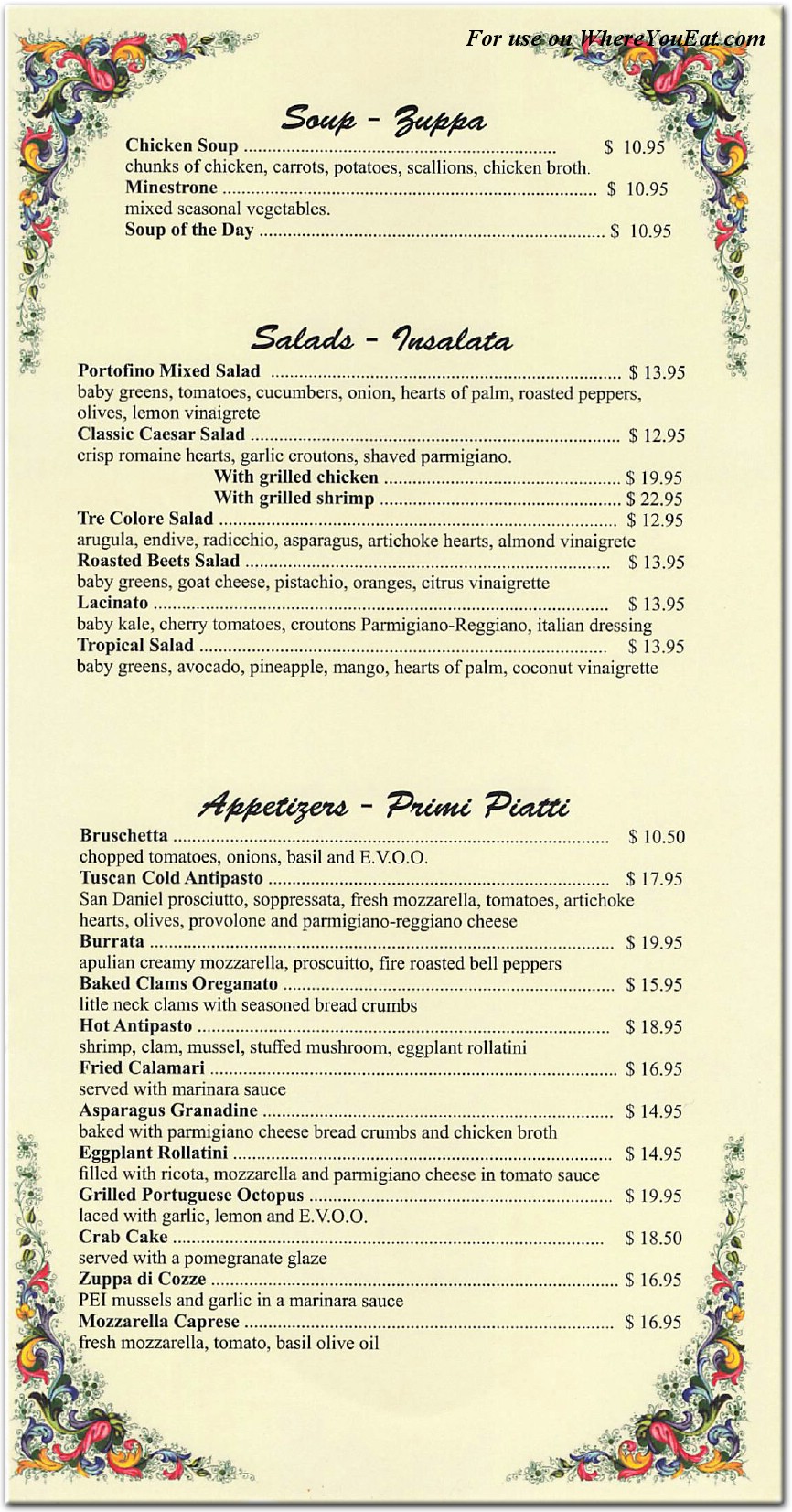 Portofino Restaurant in Queens / Official Menus & Photos