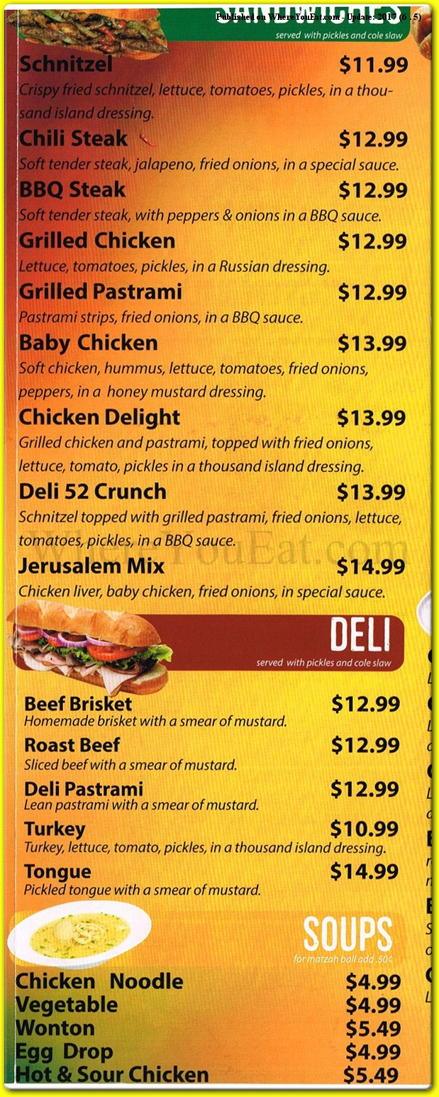 Deli 52 Restaurant in Brooklyn / Official Menus & Photos