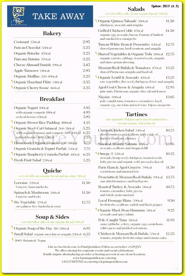 Le Pain Quotidien Restaurant in Brooklyn / Official Menus & Photos