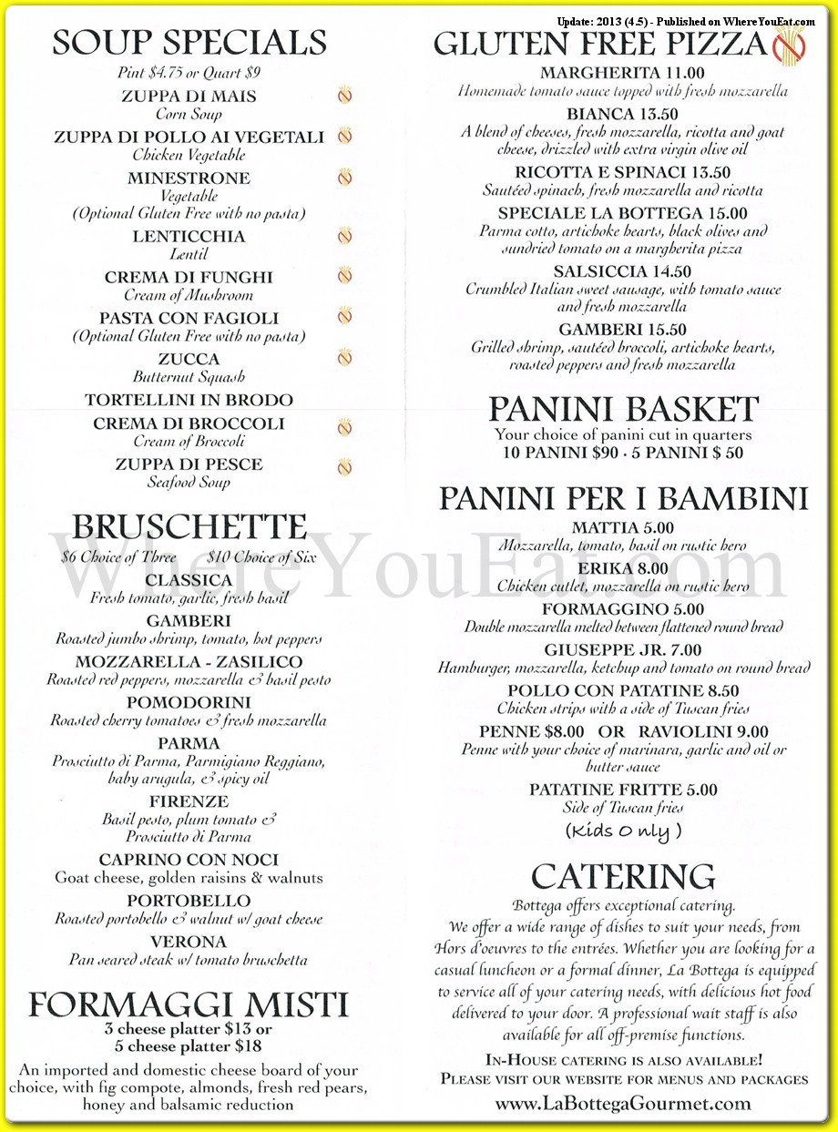 La Bottega Restaurant in Brooklyn / Official Menus & Photos