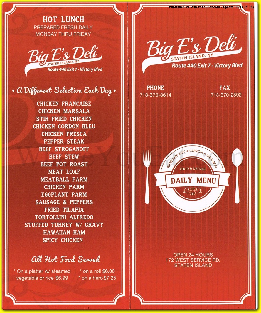 Big E's Deli Restaurant in Staten Island / Official Menus & Photos