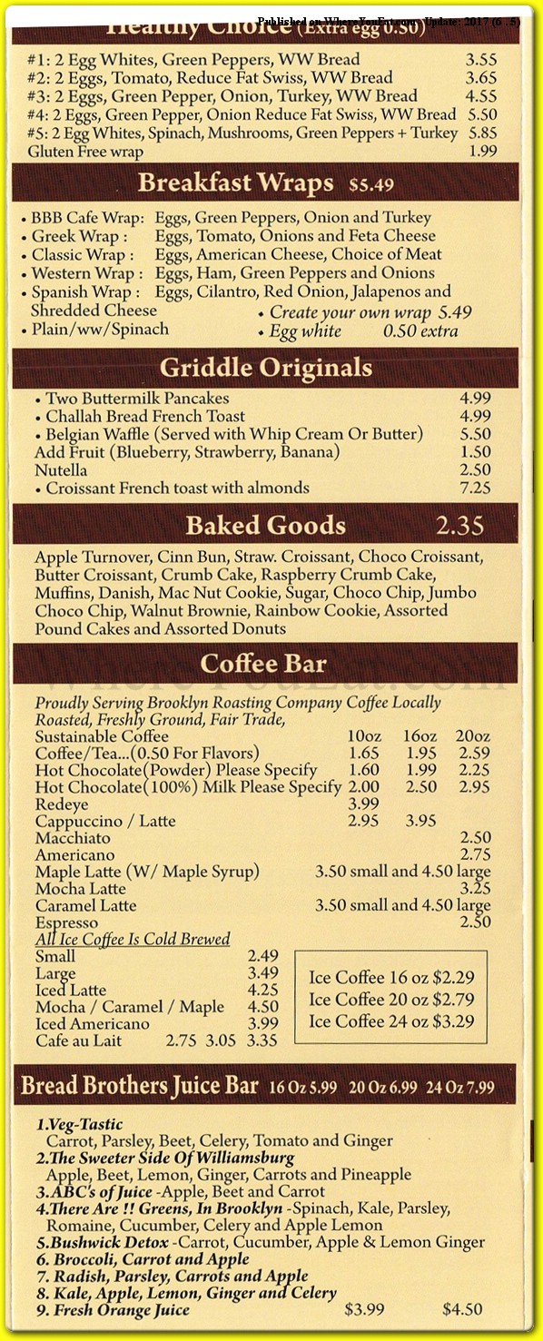 Bread Brothers Bagel Cafe Restaurant in Brooklyn / Official Menus & Photos