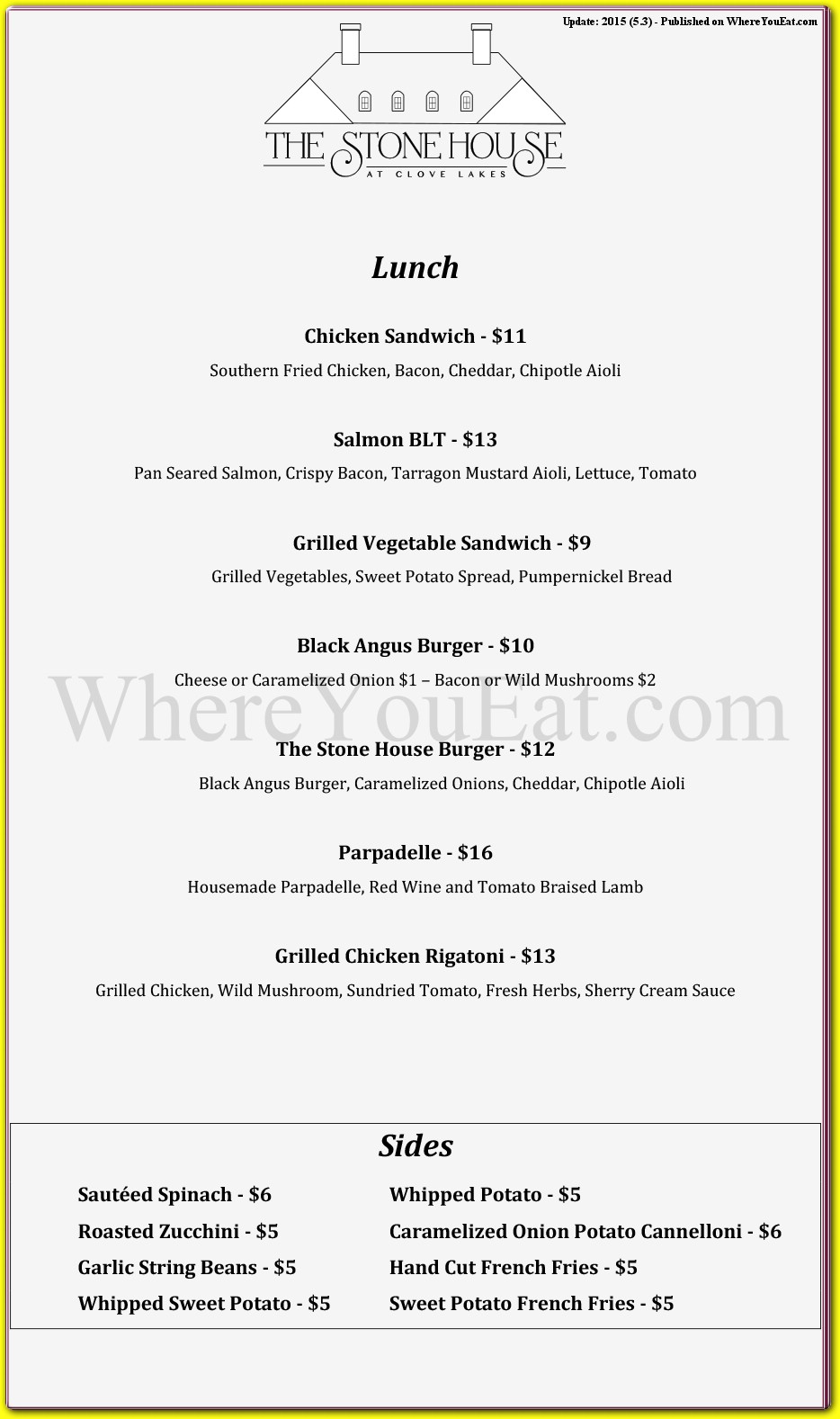 The Stone House Restaurant in Staten Island / Official Menus & Photos