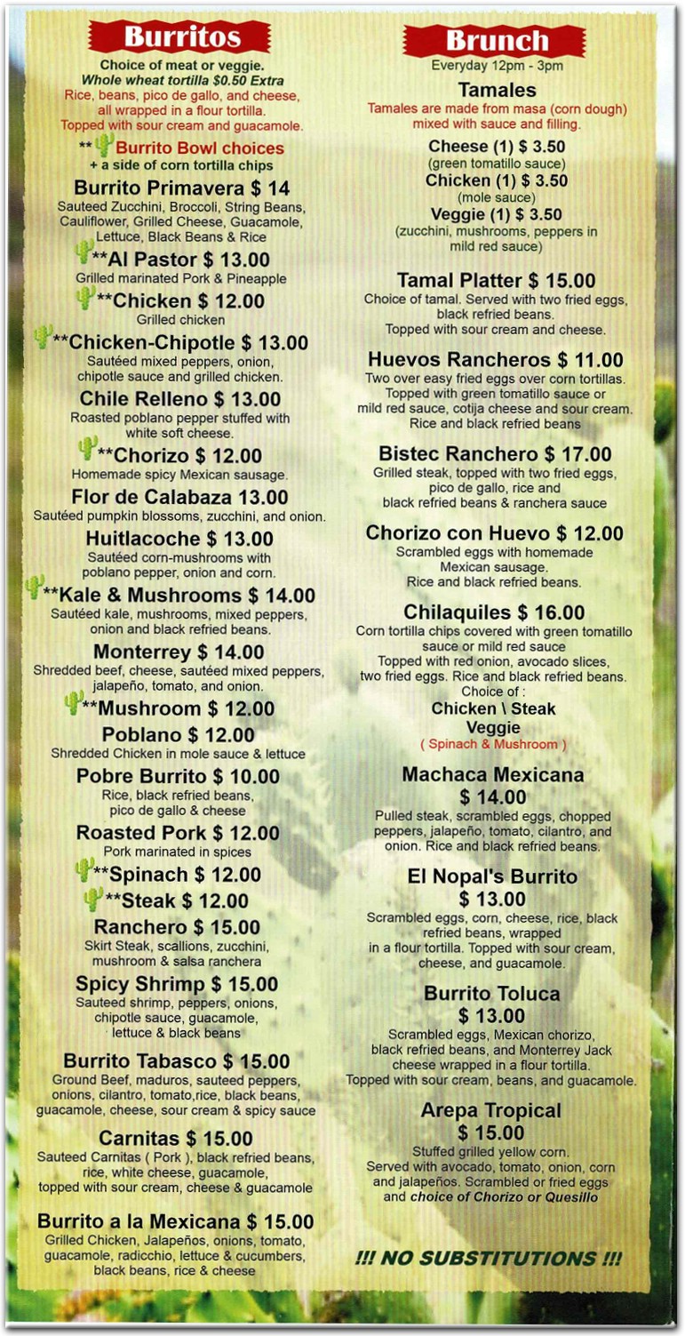 El Nopal Restaurant in Brooklyn / Official Menus & Photos