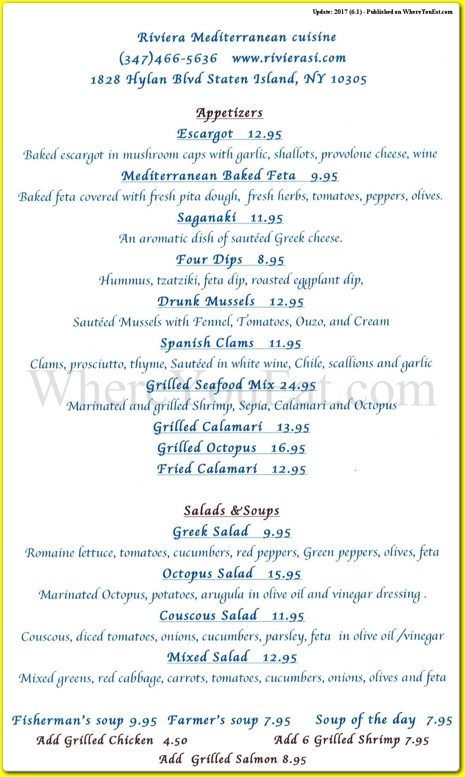Riviera Restaurant in Staten Island / Official Menus & Photos