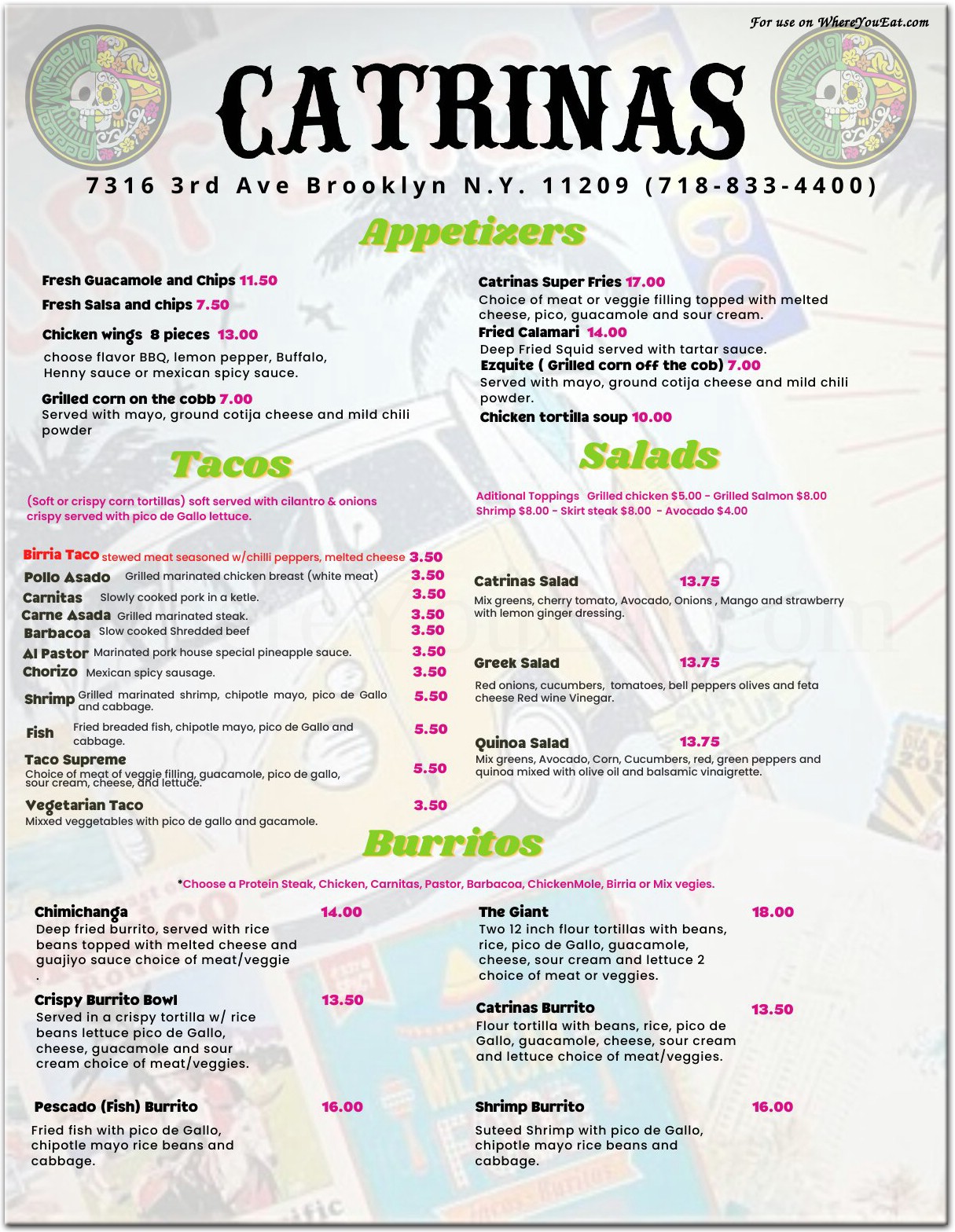 Catrinas Restaurant in Brooklyn / Official Menus & Photos