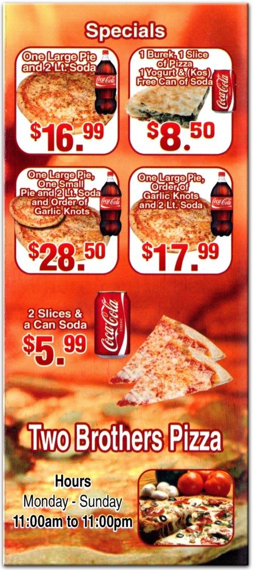 Two Brothers Pizza Restaurant in The Bronx / Official Menus & Photos