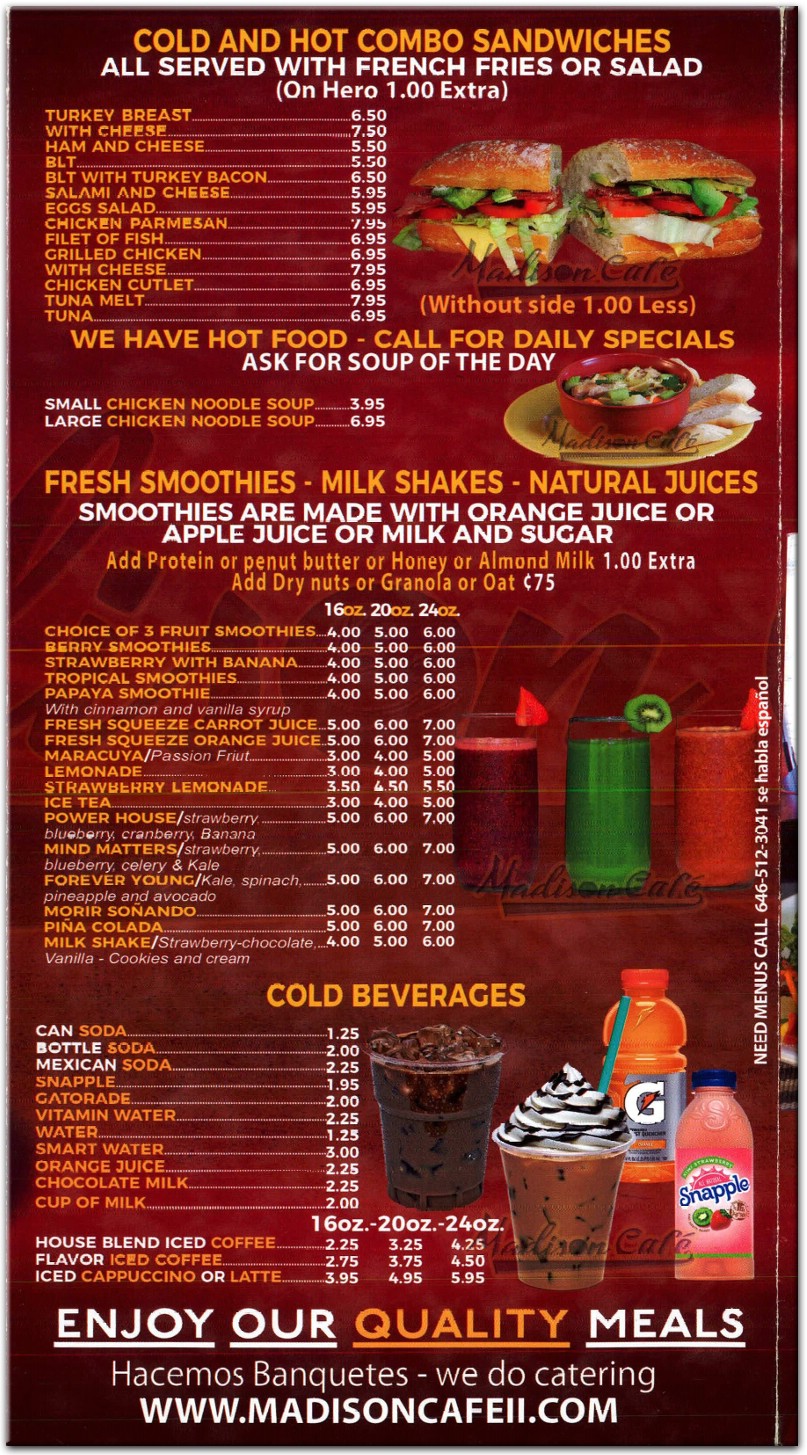 Madison Cafe Restaurant in The Bronx / Official Menus & Photos