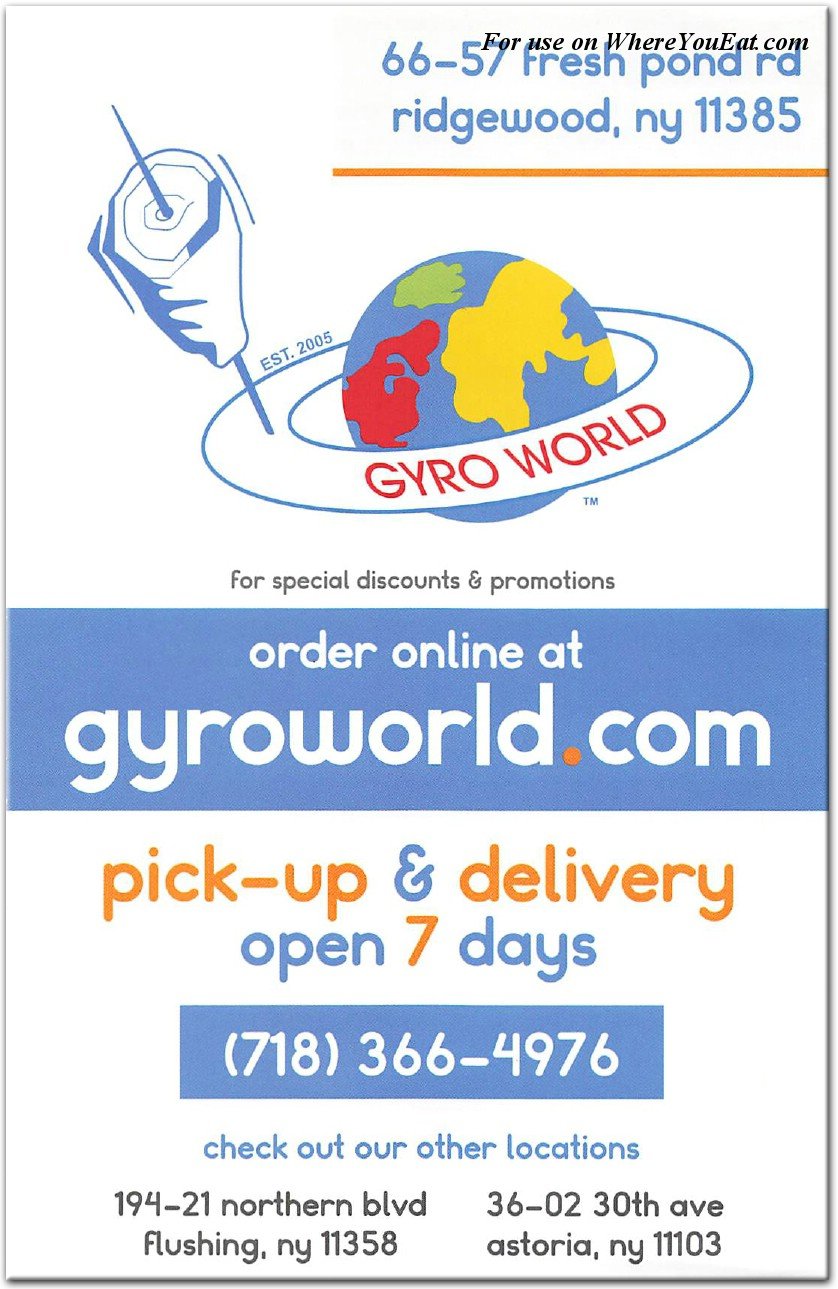 Gyro World Restaurant in Queens / Official Menus &amp; Photos