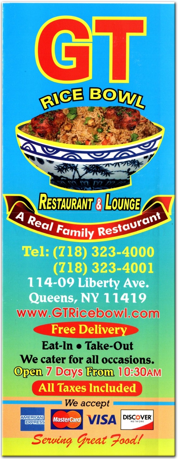 GT Rice Bowl Restaurant in Queens / Official Menus & Photos