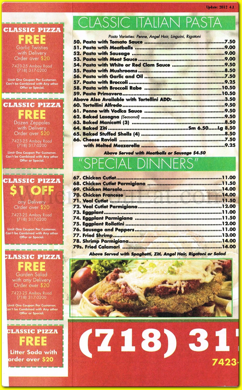 Classic PizzaCLOSED Restaurant in Staten Island / Official Menus & Photos