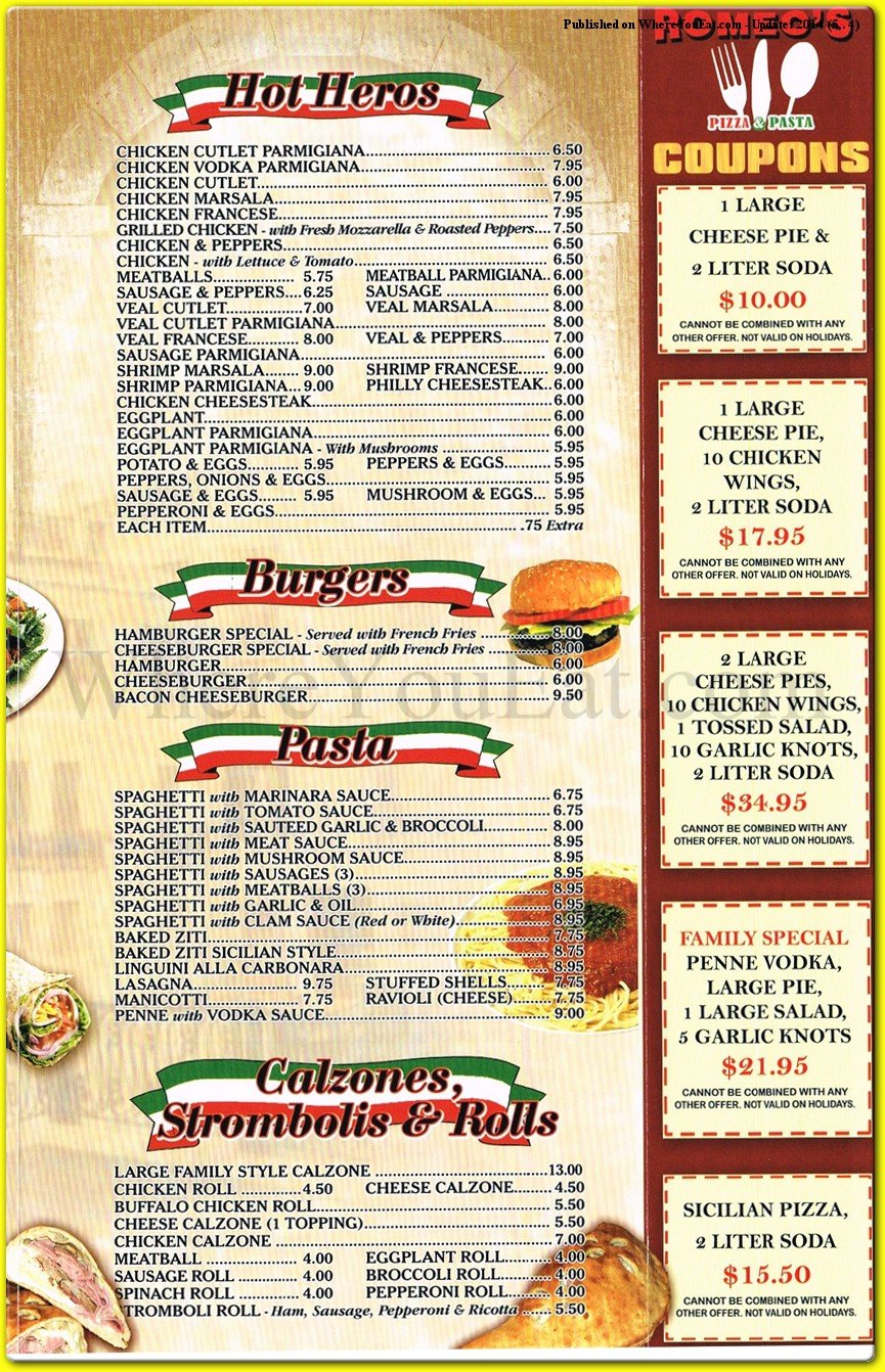 Romeos Restaurant in Staten Island / Official Menus &amp; Photos