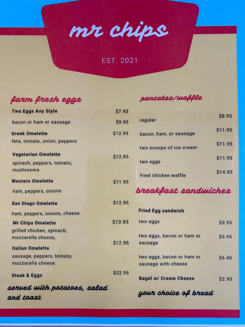 Mr Chips Restaurant in Brooklyn / Official Menus & Photos