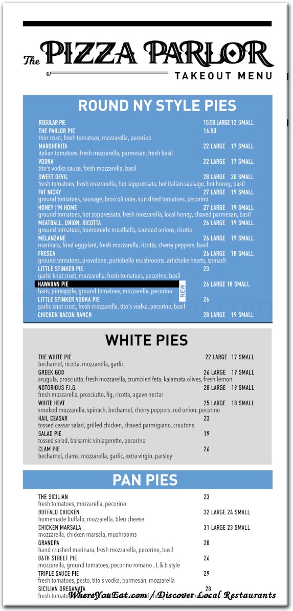 Pizza Parlor Restaurant in Staten Island / Official Menus & Photos